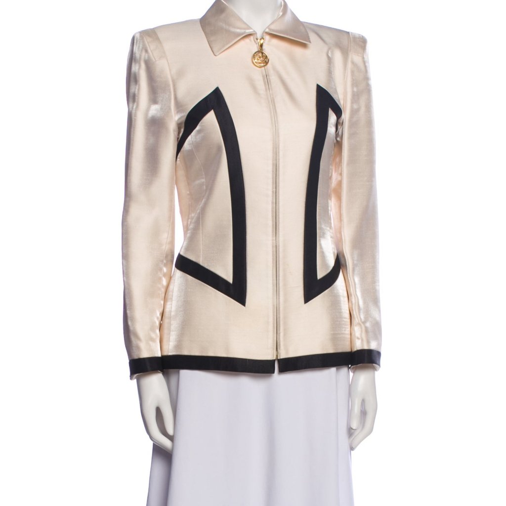Vintage Escada By Margaretha Ley Satin Jacket Champagne Black Trim. Eu 36
